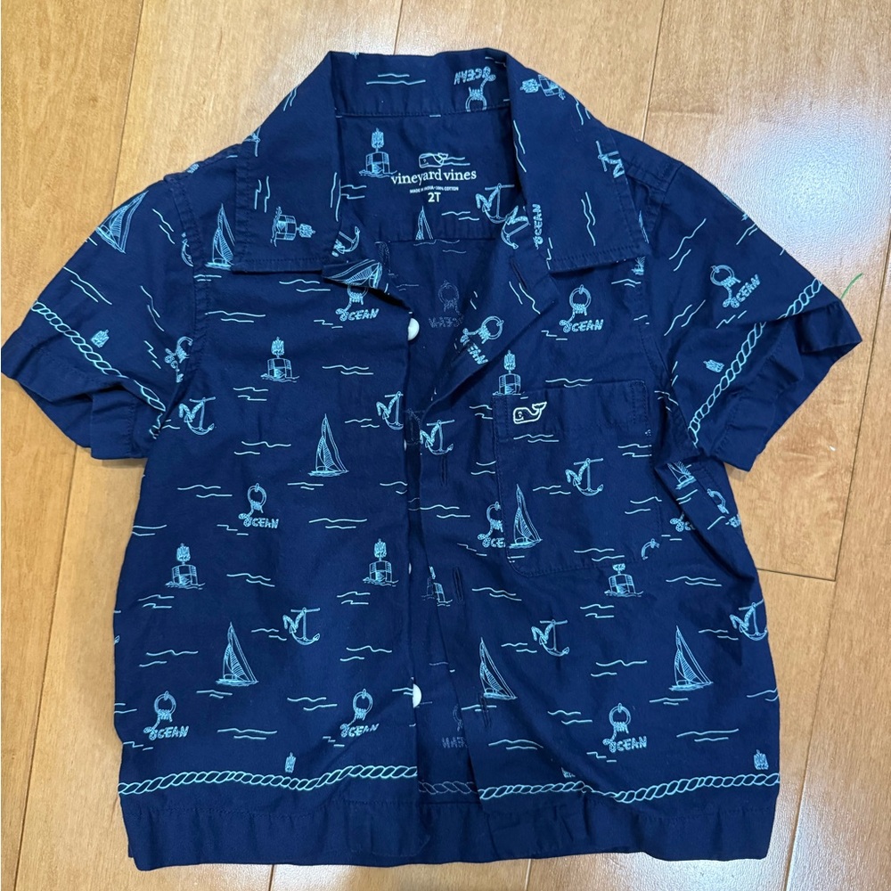 Vineyard Vines Navy Blue Nautical Button-Down Shirt (Kids)